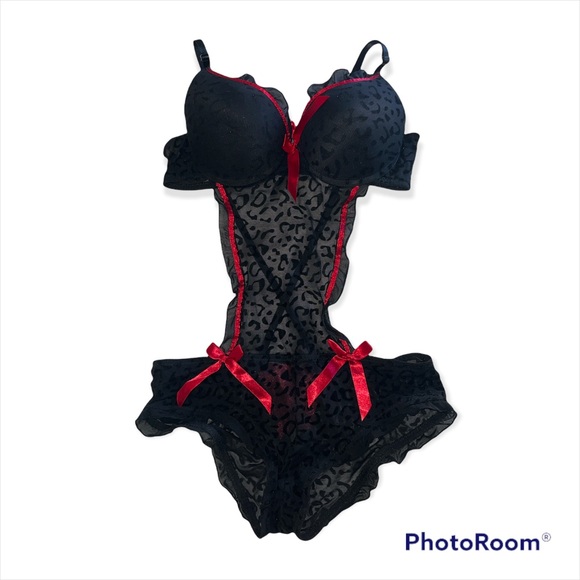 Other - Red and black leopard print teddy lingerie size L